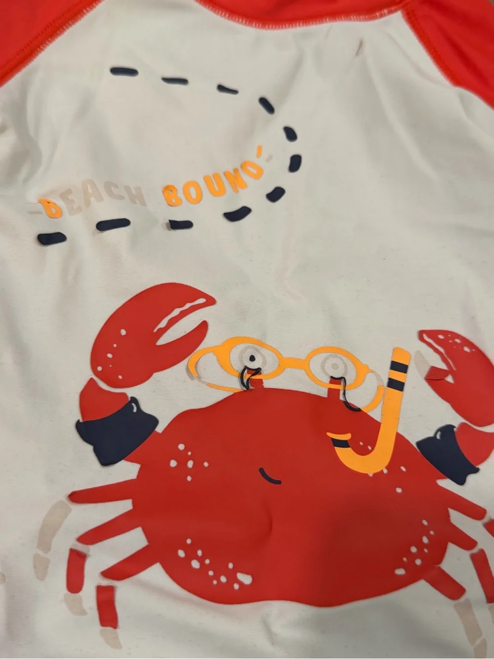 Baby Boy Carter's 2 Piece Crab Swim Raglan Rash Guard Top & Shorts Set 12 Months